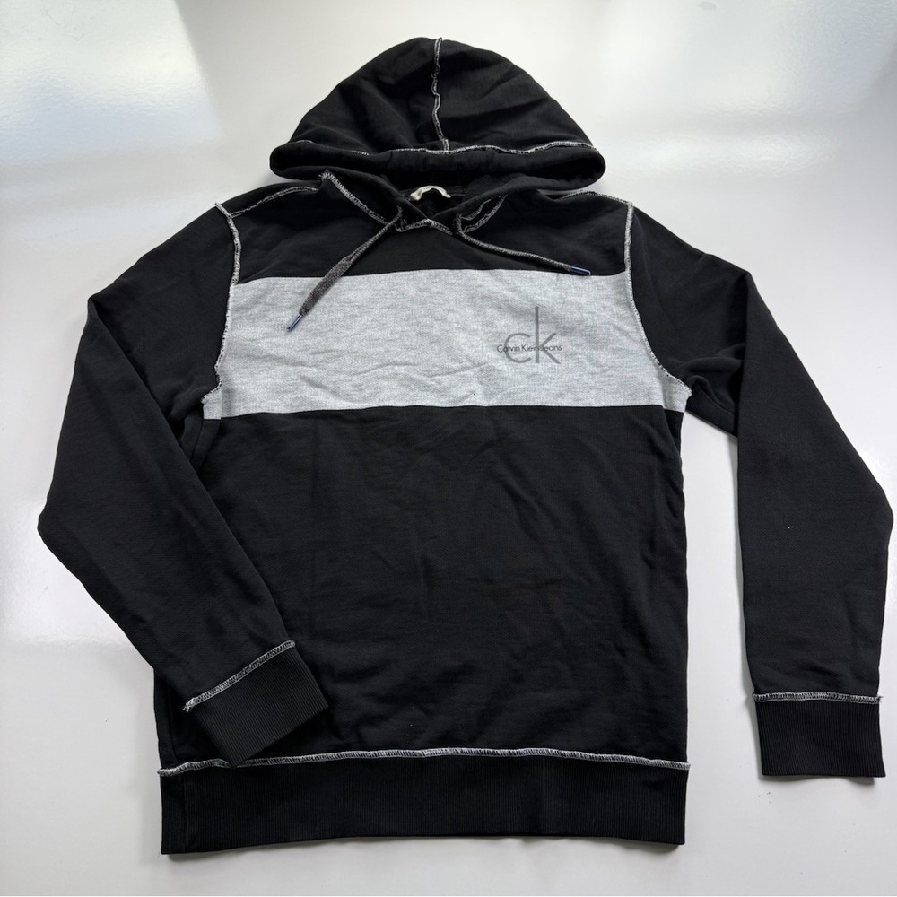 CALVIN KLEIN JEANS Mens Graphic Hoodie Black GraySize L Logo Graphic Pullover Ck